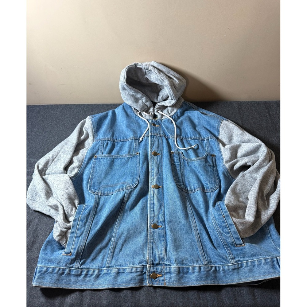 Vintage Eagles Ridge Hooded Denim Jacket Blue Gray Men's 3X Button Drawstring